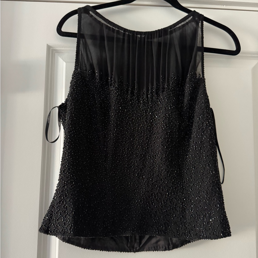 JKARA Black Beaded Sleeveless Evening Top